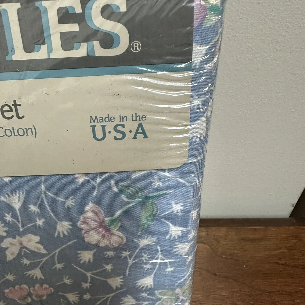 Vintage Dacron King Sheet Set Dainty Floral Butterfly Lace Made in USA NEW NOS